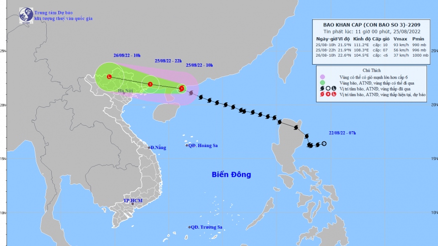 Bão số 3 cách Móng Cái (Quảng Ninh) khoảng 350km về phía Đông